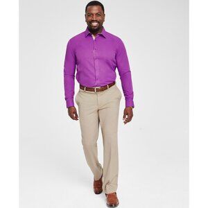 Tayion Collection Mens Slim fit Long Sleeve Button Shirt Size L Purple Solid